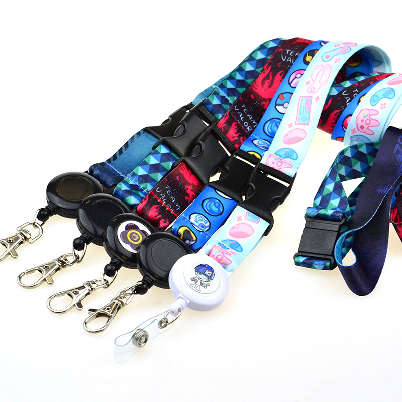 Customized Logo Lanyards Keychain Heat Transfer Metal Clip Retractable Reel