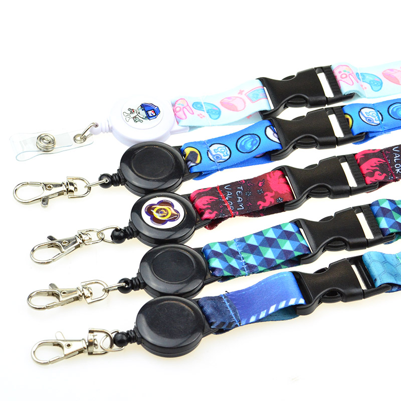 Customized Logo Lanyards Keychain Heat Transfer Metal Clip Retractable Reel