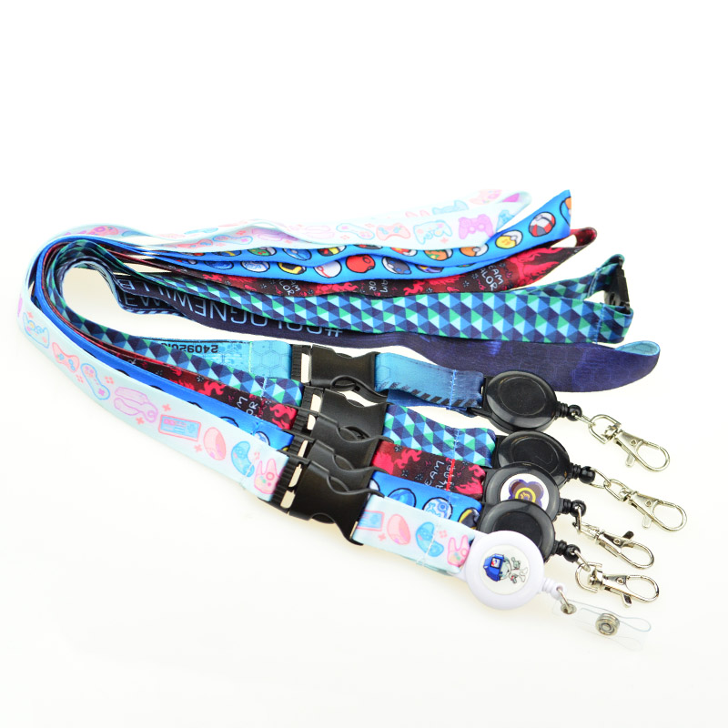 Customized Logo Lanyards Keychain Heat Transfer Metal Clip Retractable Reel