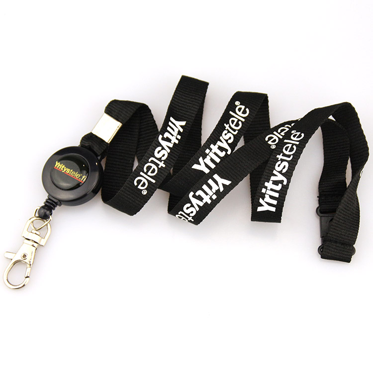 Wholesale Black Lanyard Keychain Heat Transfer Metal Clip Retractable Reel