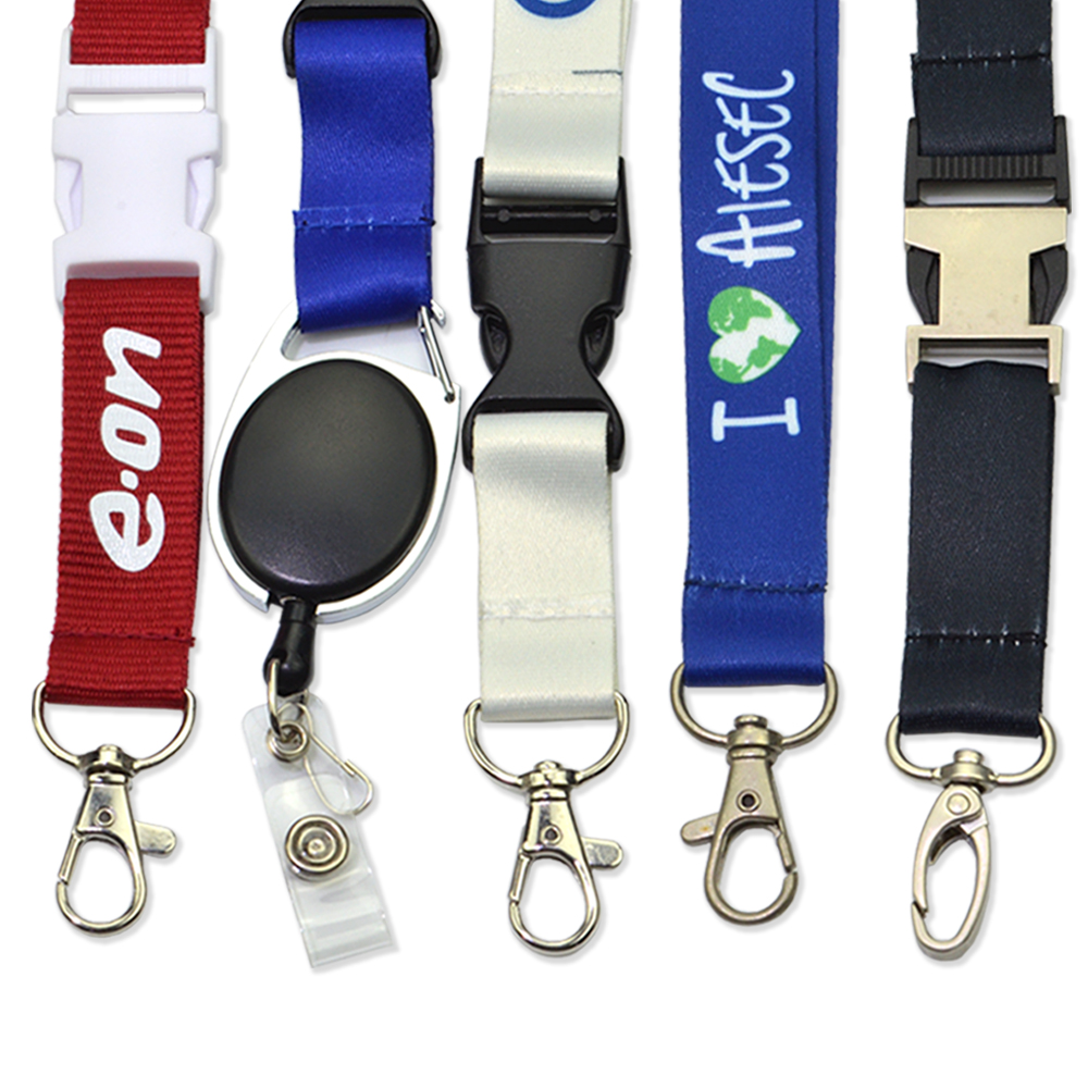 Personalized Neck Lanyard Keychains Flat Ribbon Metal Clip With Logo