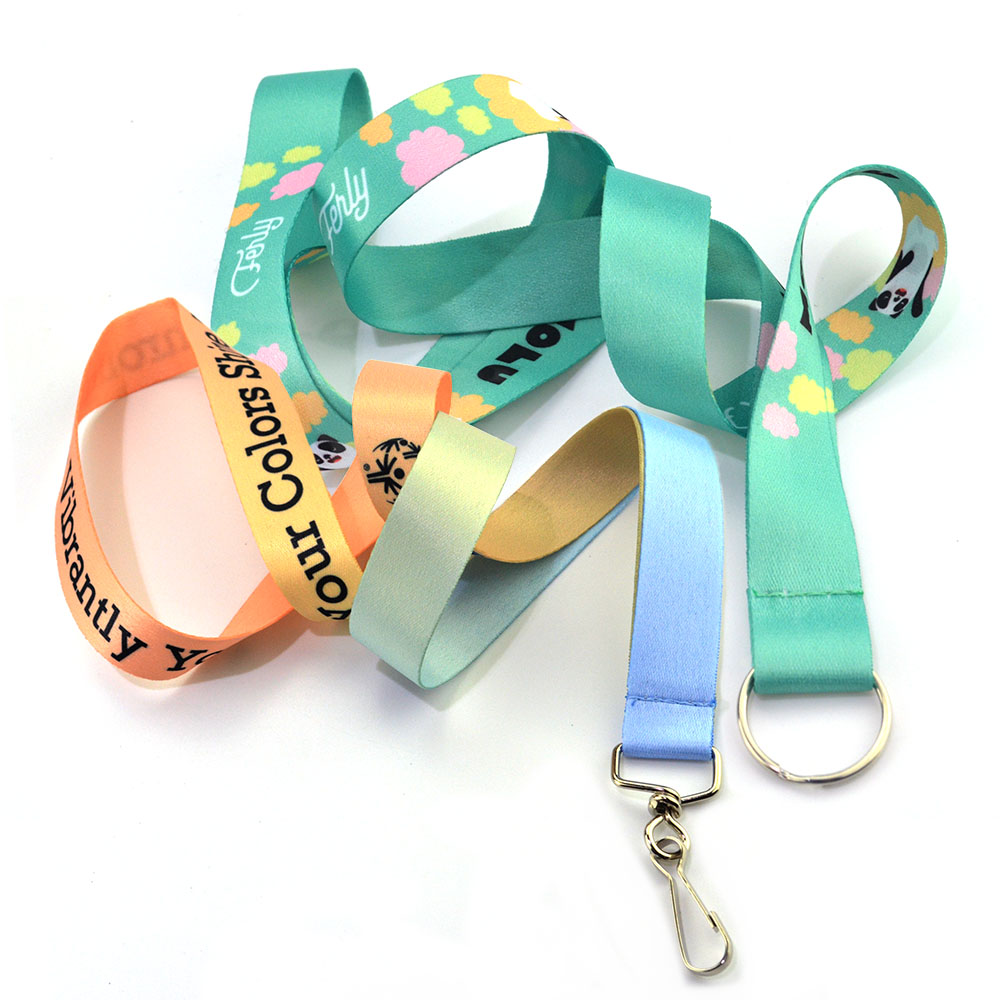 Personalized Neck Lanyard Keychains Flat Ribbon Metal Clip With Logo