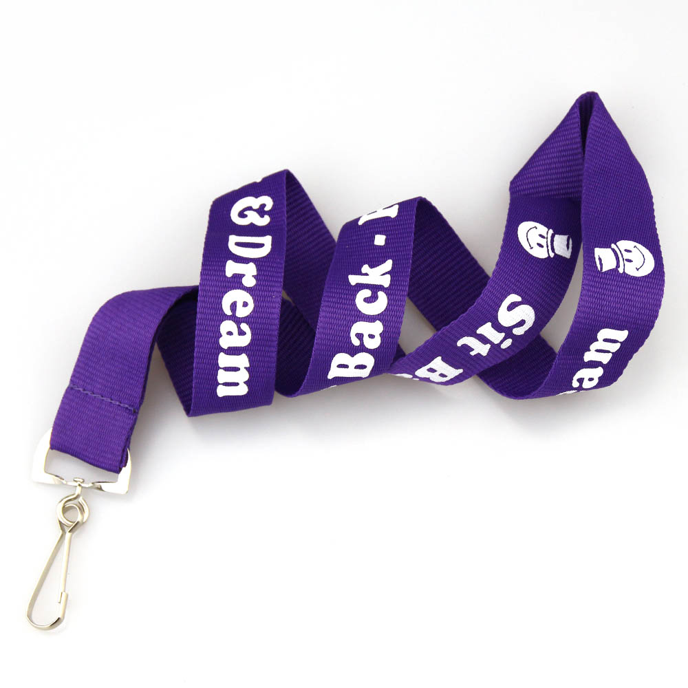 High Quality Custom Logo Flat Neck Lanyards Keychain Purple Metal Clip