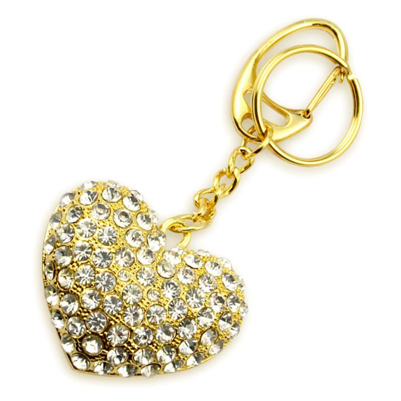 Metal Keychains Double Ring Rhinestone Jewelry Love Key Chain