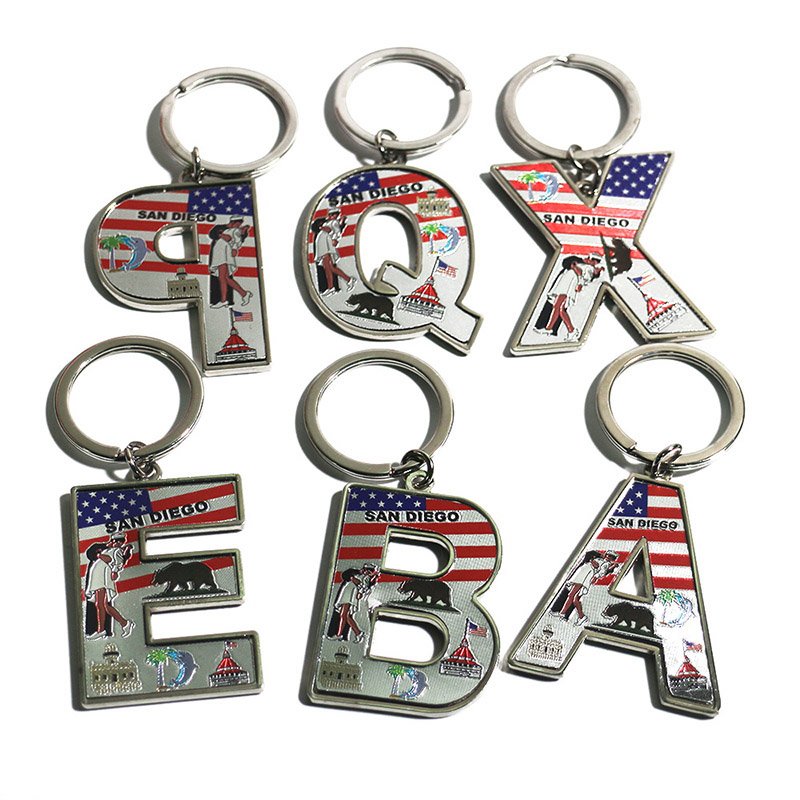 Custom Letter A Keychain Bulk Metal Enamel Flag Key Chain