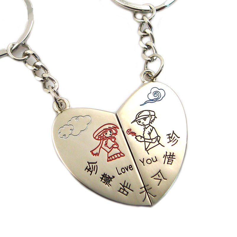 Couple Keychain Heart Key Custom Metal Pair Key Chain Ring
