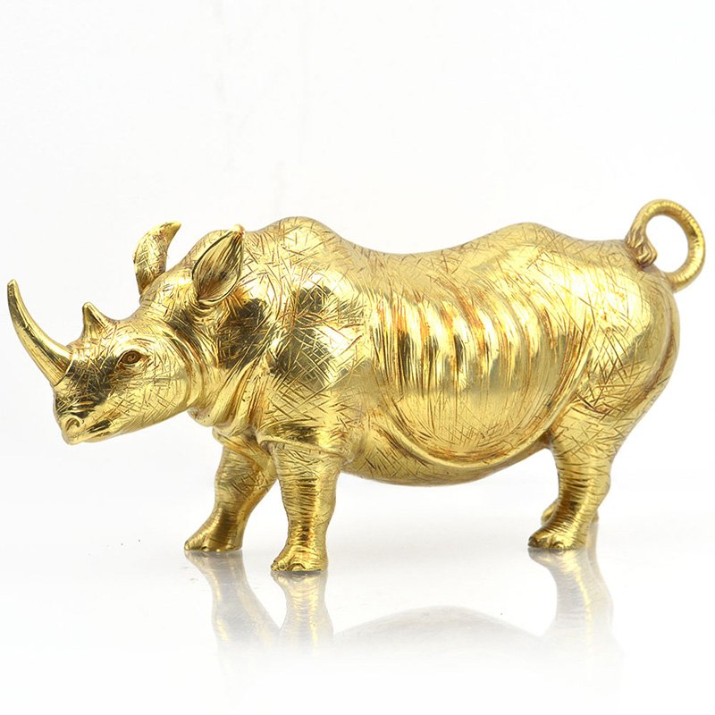 Rhino Gold Colored Metal Sculpture Decor