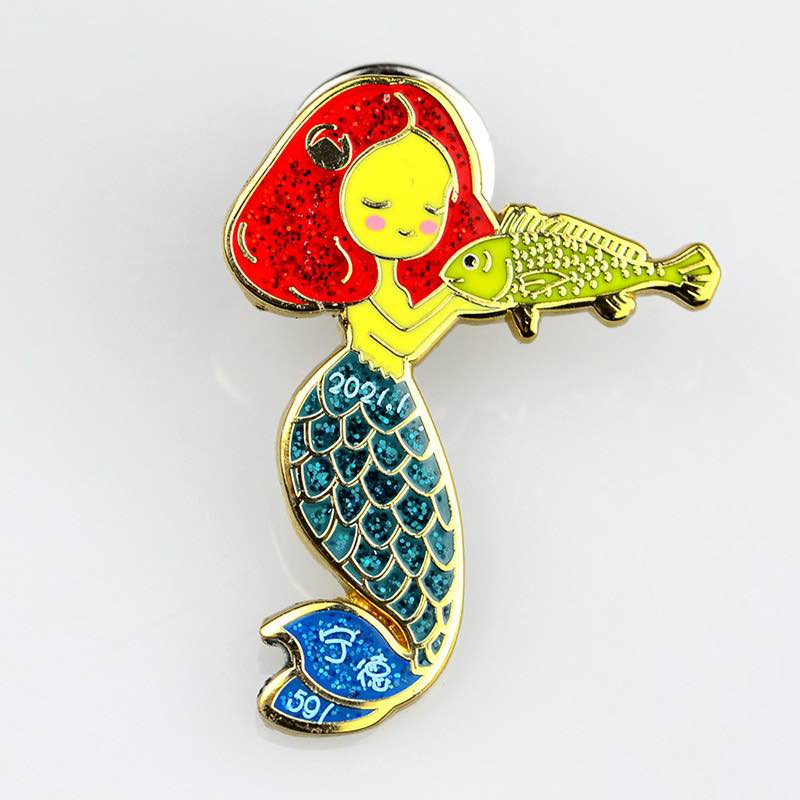 Wholesale Mermaid Enamel Pin Metal Glitter Badges Custom For Sale
