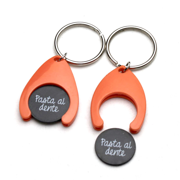 Wholesale Factory Cheap Promotional PlasticTrolley Coin Keyring With Printed Logo