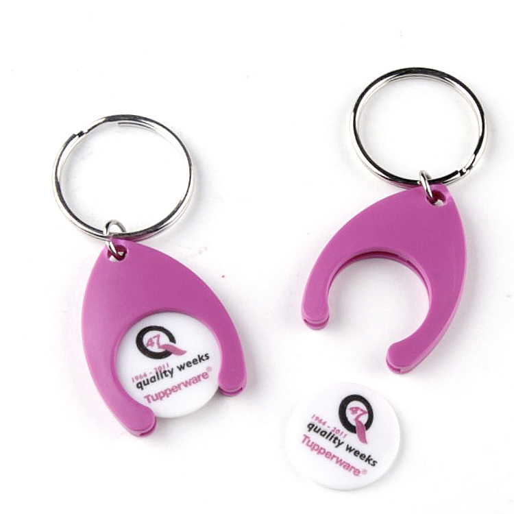 Wholesale Customized Logo Plastic Trolley Coin Key Chains Shopping Keyring