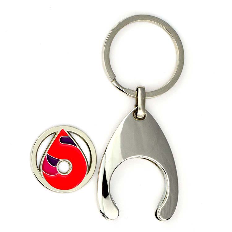 Custom Logo Red Keyring Metal Coin Holder Grocery Tokens Portable