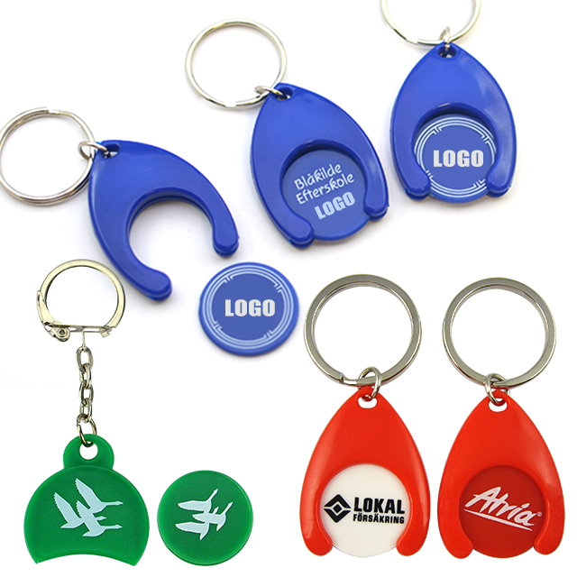 Artigifts Cheap Promotional Plastic Trolley Coin Keyring With Printed Logo