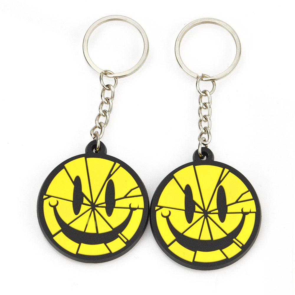 No Minimum Personalized Smiley Face Rubber Keychains PVC Keyring Cartoon Gift