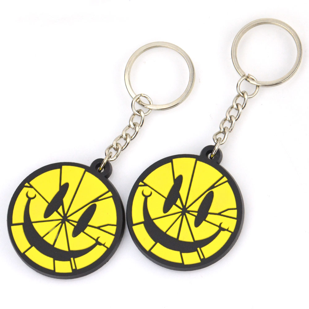 No Minimum Personalized Smiley Face Rubber Keychains PVC Keyring Cartoon Gift