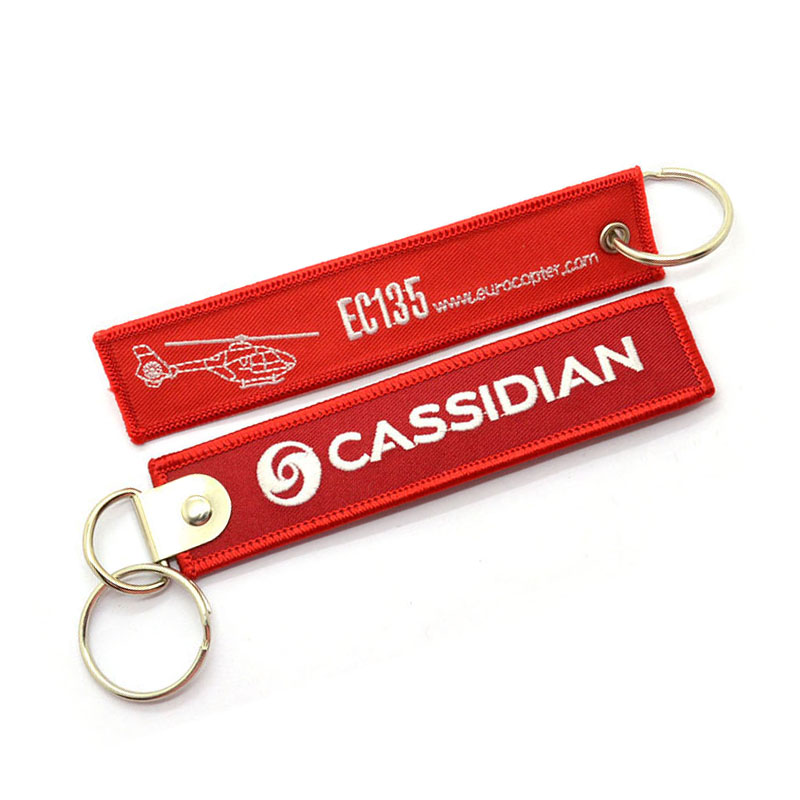 Custom Logo Red Fabric Patch Embroidered Keychain Gift Woven Keyring