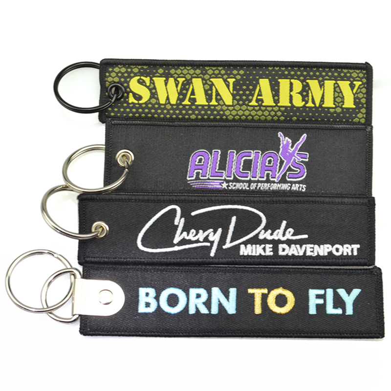 Custom Fabric Woven Embroidered Label Embroidery key Chains For Backpack Ornaments