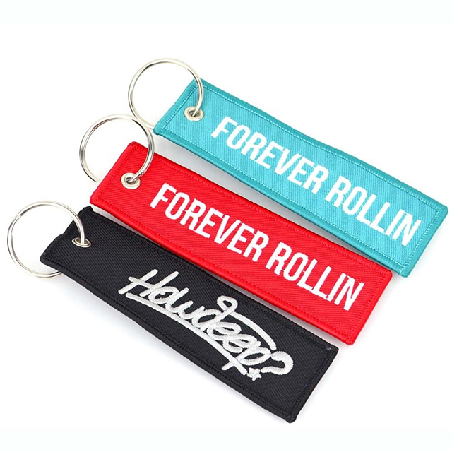 Custom Double Sides Car Keyring Fabric Embroidered Keychain Patch Key Chains