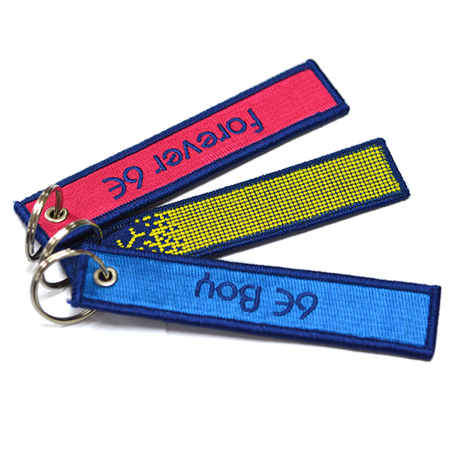 Custom Double Sides Car Keyring Fabric Embroidered Keychain Patch Key Chains