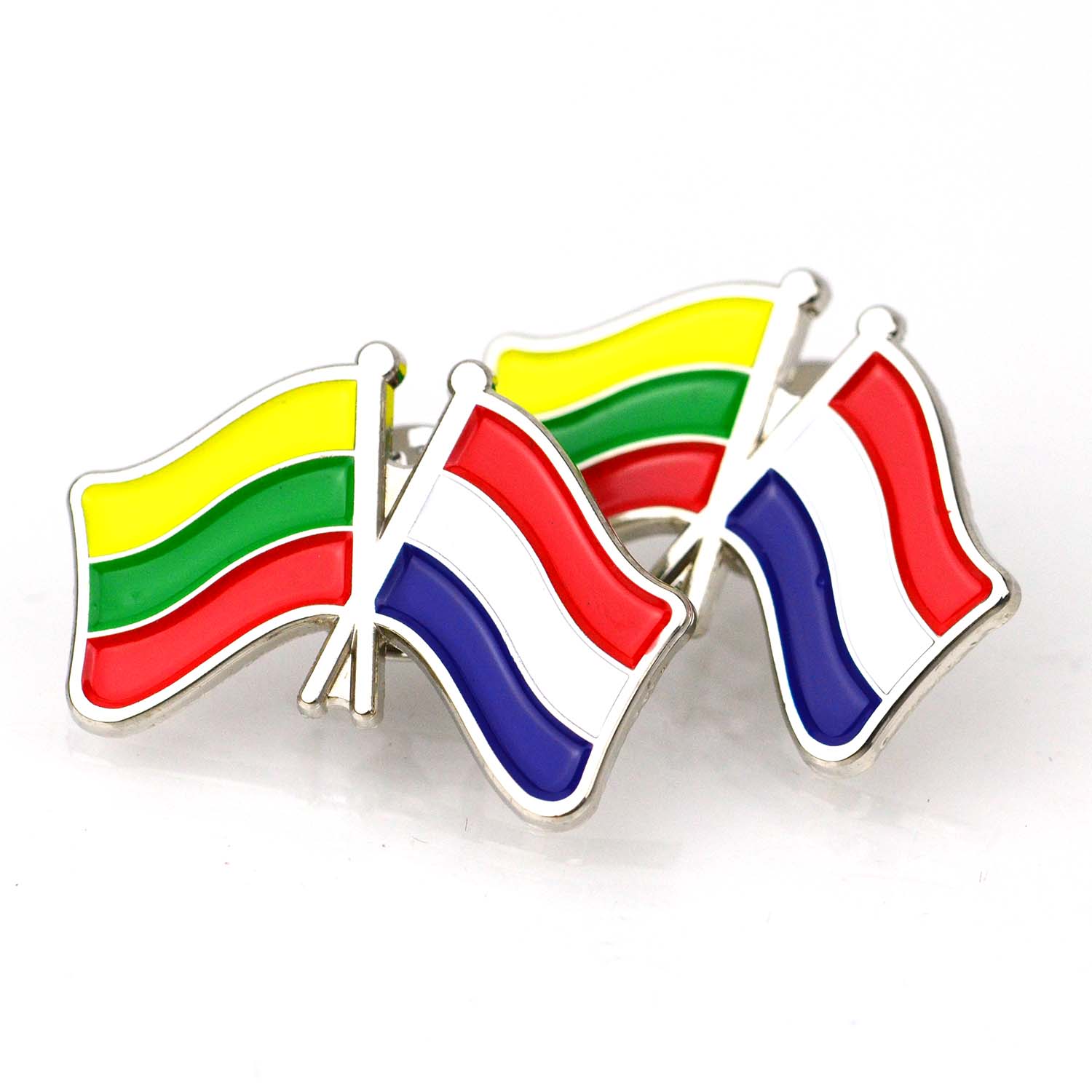 Custom Metal Double Flag Friendship Lapel Pins National Enamel Badges