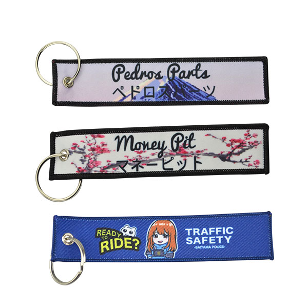 Wholesale Anime Embroidered Keychain Custom Double-side Logo Woven Tag Fabric