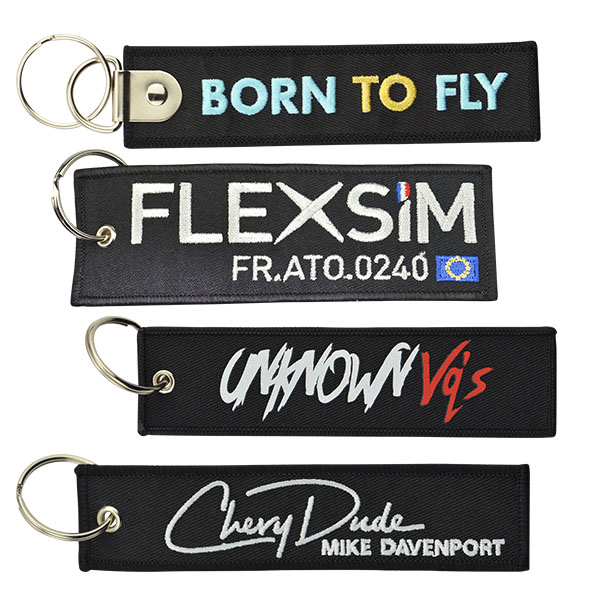 Personalized Custom Black Embroidery Jet Tags Embroidered Name Key chain