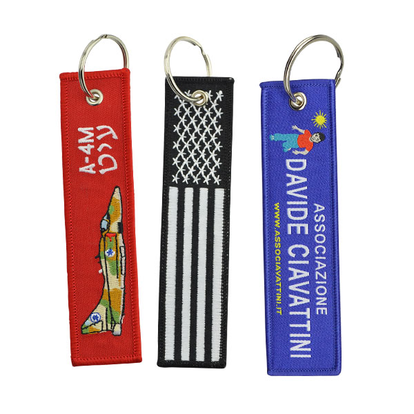 Wholesale Anime Embroidered Keychain Custom Double-side Logo Woven Tag Fabric