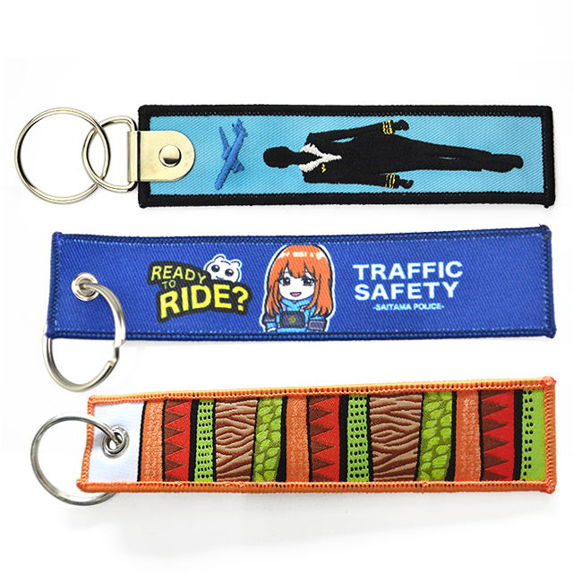 Custom Logo Creative Durable Anime Keychain Woven Embroidered Keyrings