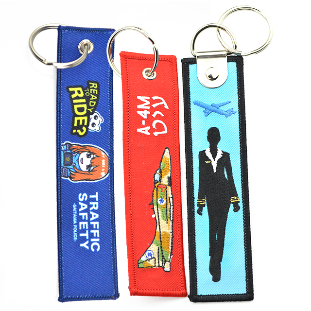 Custom Logo Creative Durable Anime Keychain Woven Embroidered Keyrings