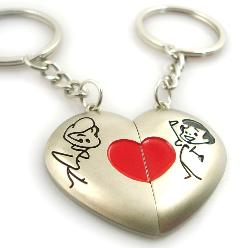 Wholesale Creative Heart Love Puzzle Couple Keychains Metal Double Key Ring