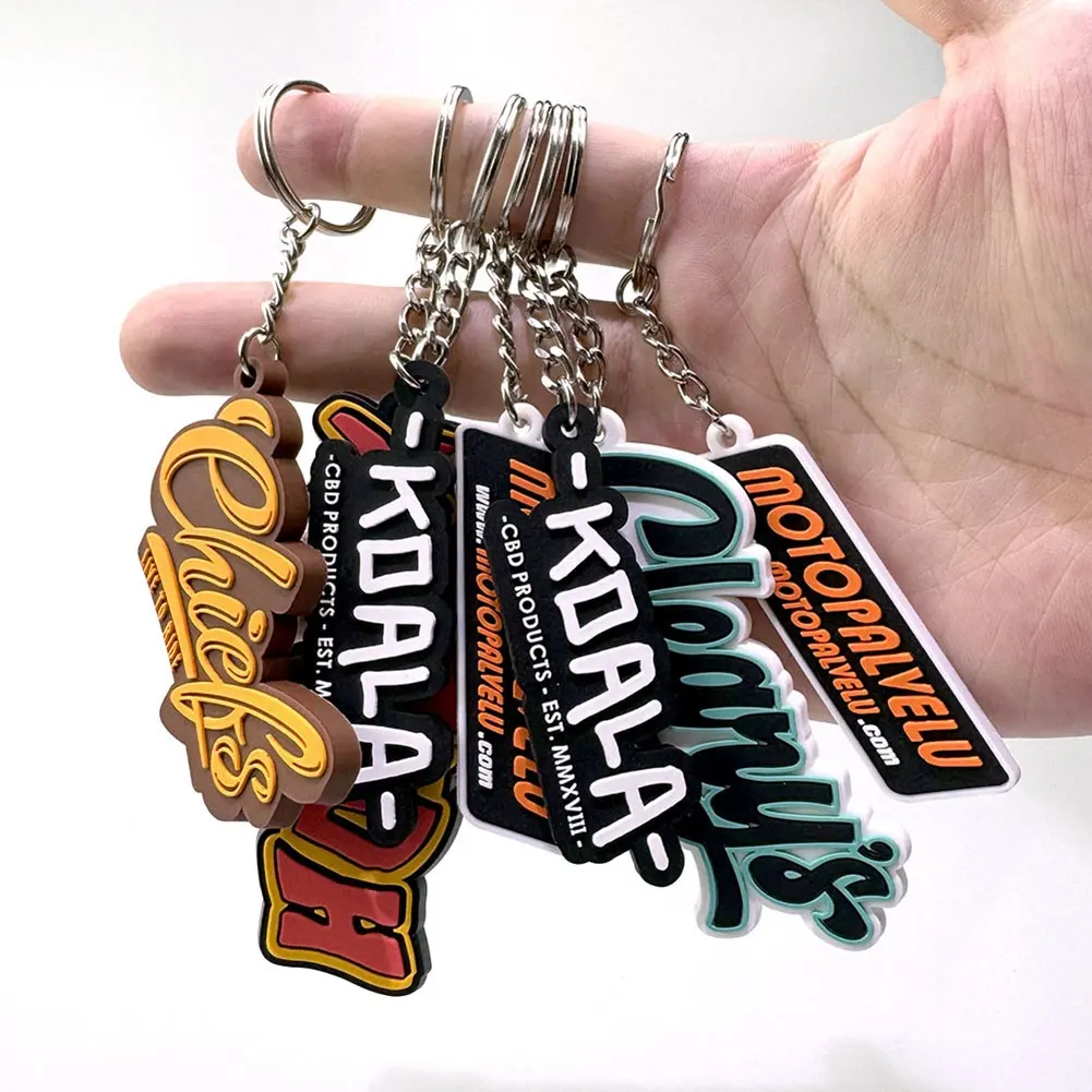 Factory Personalized Promotional Soft Pvc logo 2D Rubber Gift Key Chain Custom logo Letter Keychain
