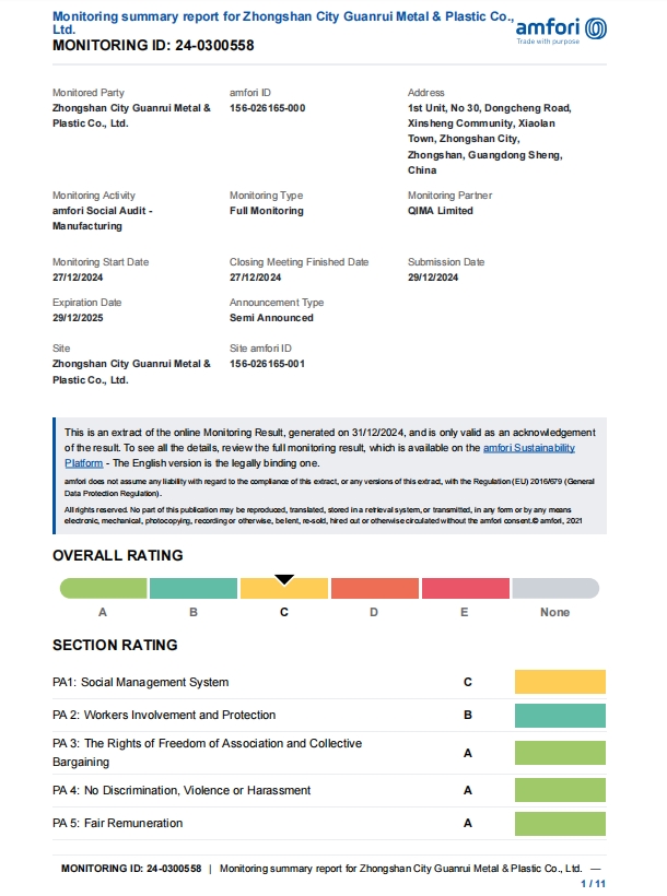 BSCI Audit Report for Artigifts keychain