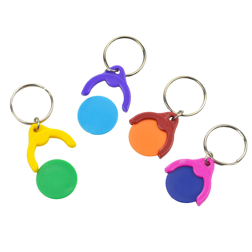 Factory Direct Sale Customized Logo Trolley Coins Keychain Super Market Shopping Token Coins with Keyring