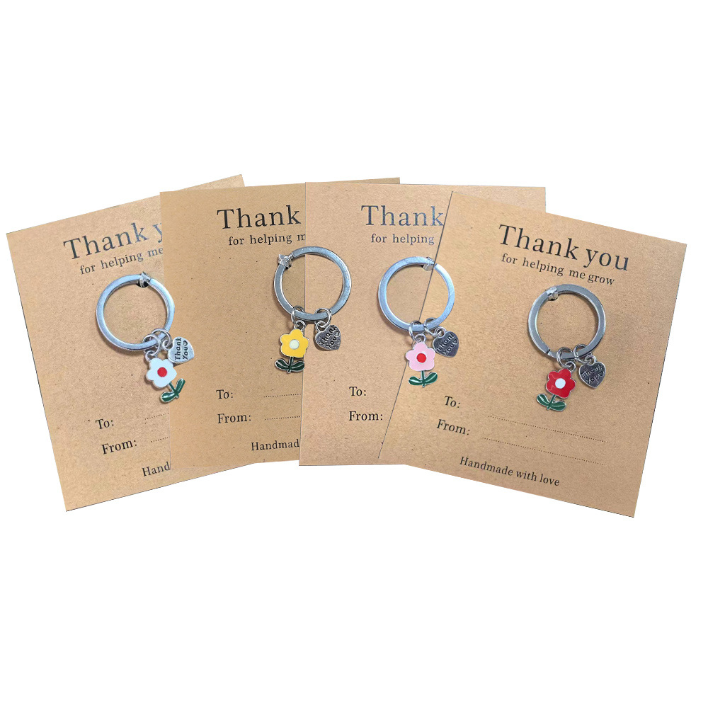 Manufacturer Custom Metal Flower Keychain with Thanks Card Promotional Keychains & Carabiners