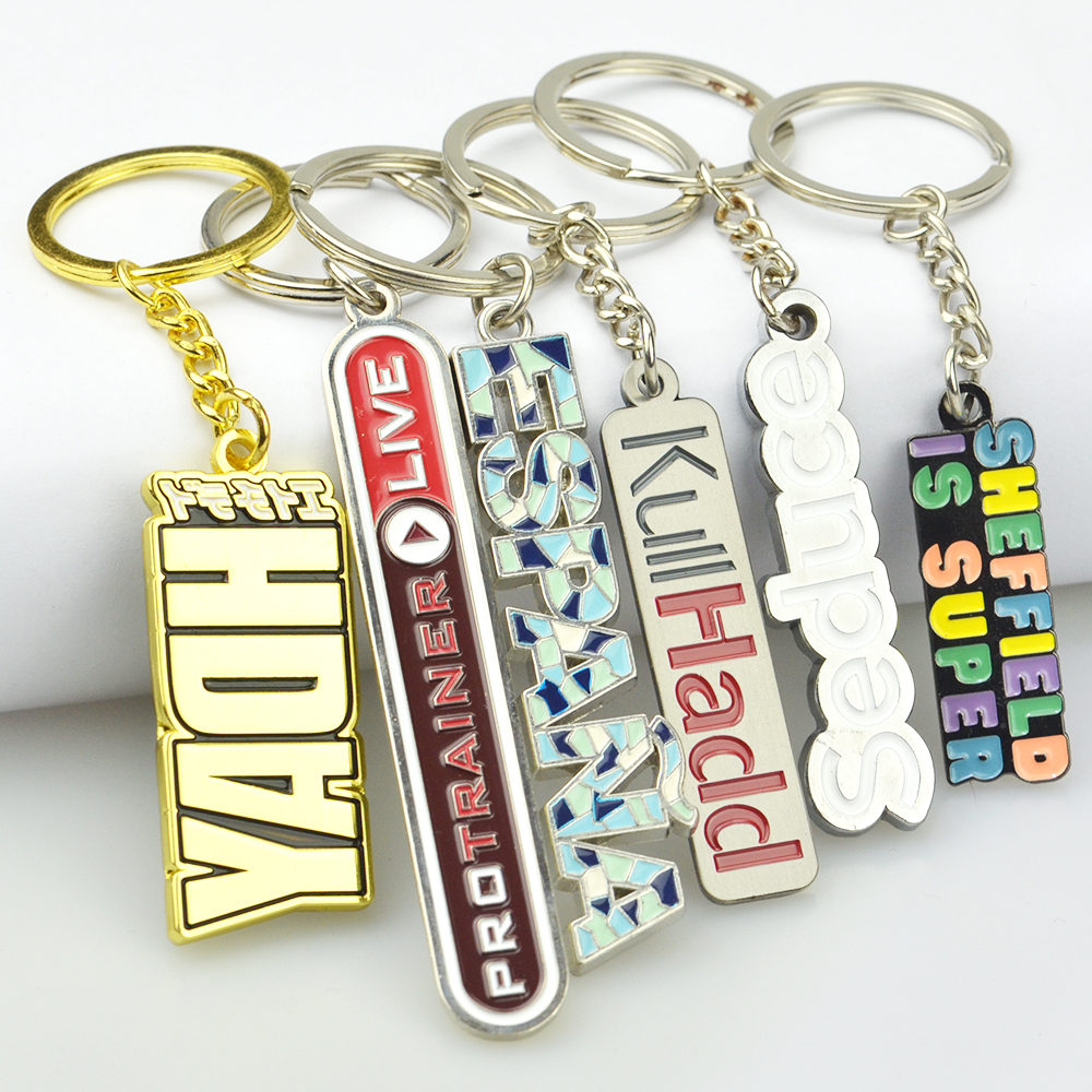 Hot Selling Custom Logo 2D Alphabet Metal Keychains Enamel Keychains and Carabiners Bulk for Promotions