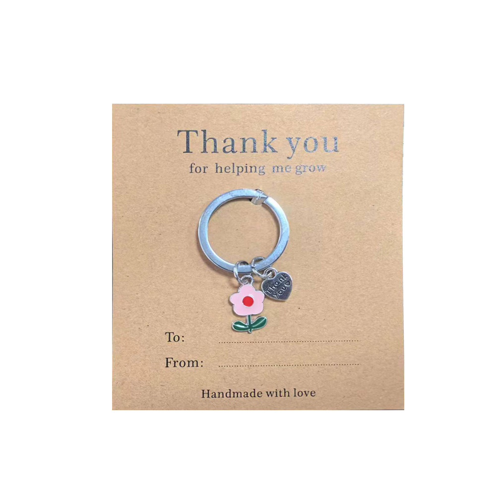 Manufacturer Custom Metal Flower Keychain with Thanks Card Promotional Keychains & Carabiners