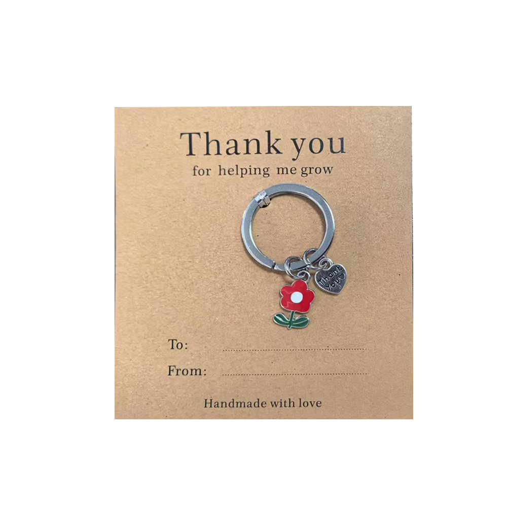 Manufacturer Custom Metal Flower Keychain with Thanks Card Promotional Keychains & Carabiners