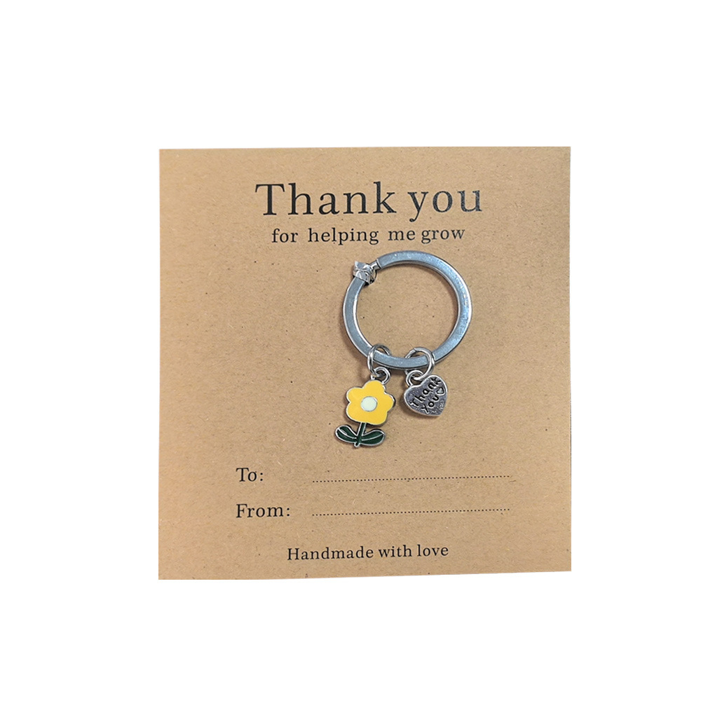 Manufacturer Custom Metal Flower Keychain with Thanks Card Promotional Keychains & Carabiners