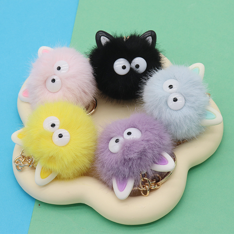 Wholesale Promotional Plush Pom Pom Keychain with Zinc Alloy Digital Printed Cute Fashion Design Portable Gift Option