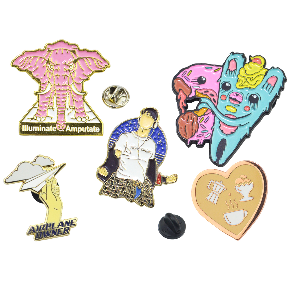 Factory Wholesale Custom Logo Plated Cute Rainbow Shaped Cartoon Metal Badge Pins Fashion Animal Letters Sports Flower Fairy