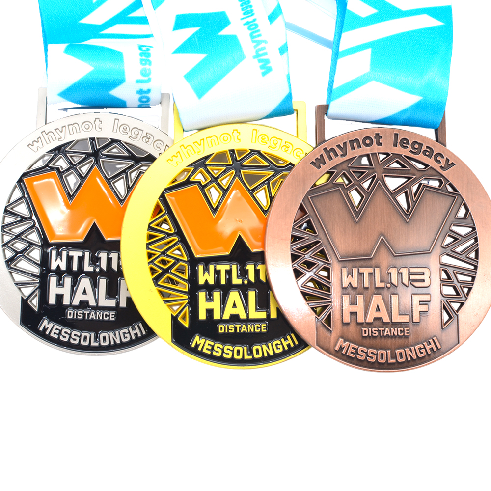 Free Sample Wholesale Custom Logo 3D Casting Sports Weight-Lifting Medals Awards Ribbon Champion Souvenir Metal Crafts