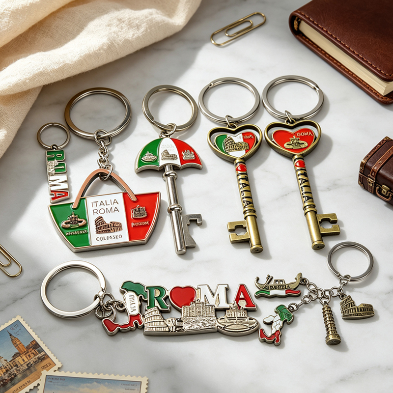 Wholesale Manufacturer Custom logo Metal Italian Charm Key Chain Engraved Keychain with Souvenir City Names