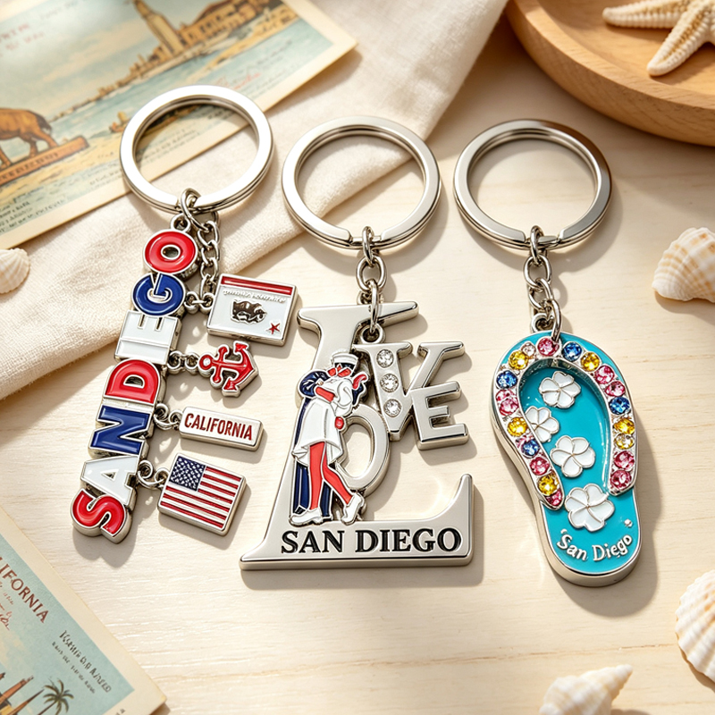 Wholesale Manufacturer Custom Metal San Diego Keychain or Souvenir 2D Keychain Parts Key Chain Ring