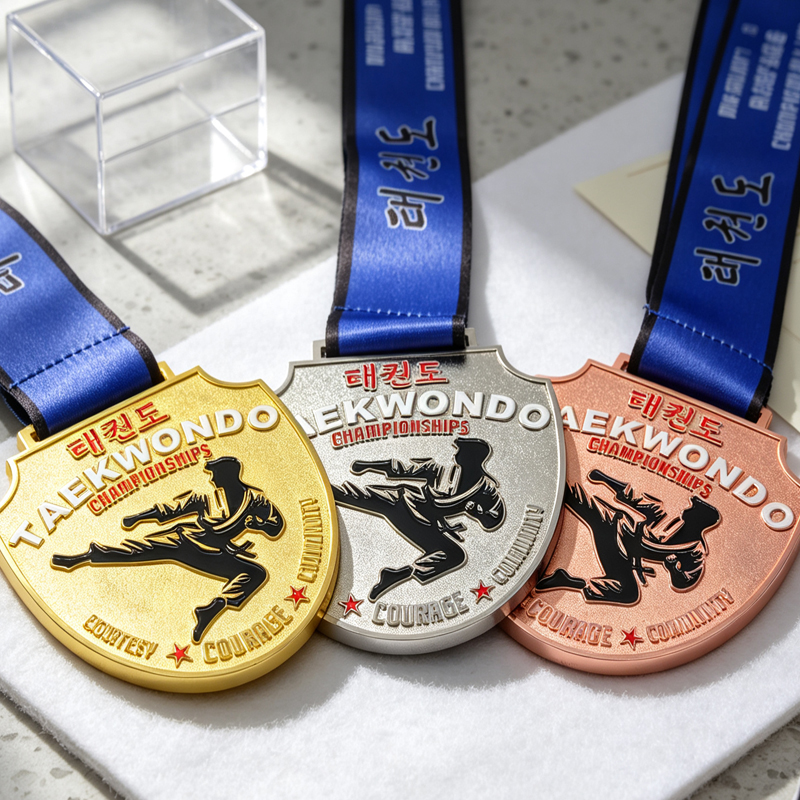 Wholesale Manufacturer Custom 2d 3d logo Metal Souvenir Silver Karate Medal Custom Karate Medals