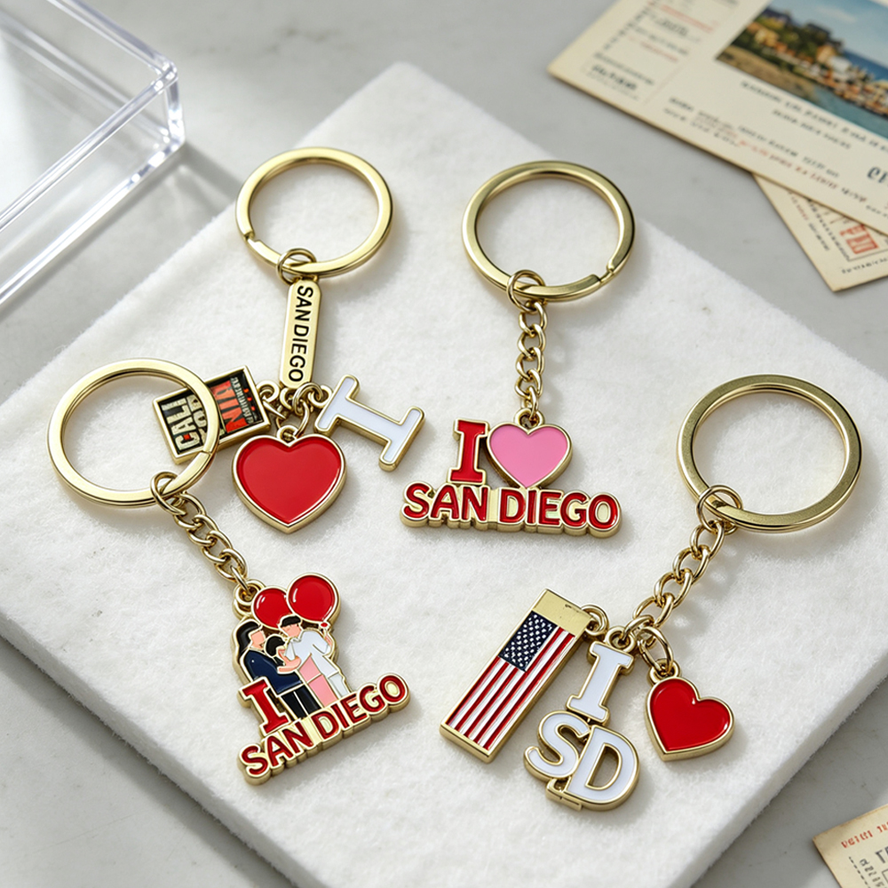 Oem Odm Manufacturer Custom logo Metal San Diego Souvenir City love Keychains Charm Bag Keychain