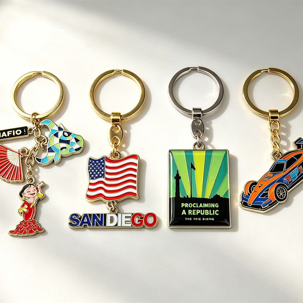 Hot Sale Zinc Alloy Carabiner Keychain with Embossed Design Multi Chain Enamel Metal Fashion Key Holder for Souvenir Use