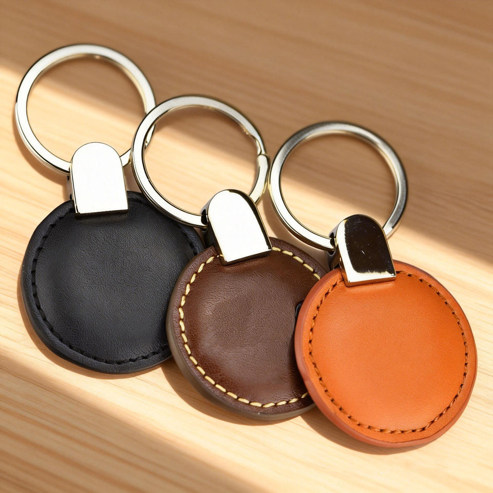 Personalized Handmade Square Leather Keychain Mens Custom Engraved Keyring