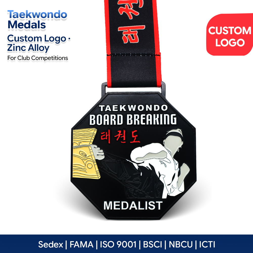 Custom Sports Medals Zinc Alloy Metal with Color Lanyard Free Design 20-Year Manufacturer Wushu Medal