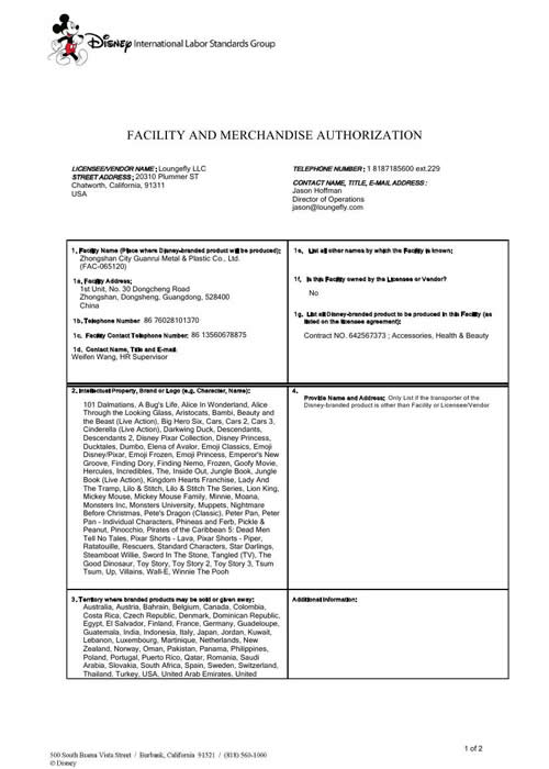 DISNEY FAMA(facility and merchandise authorization)